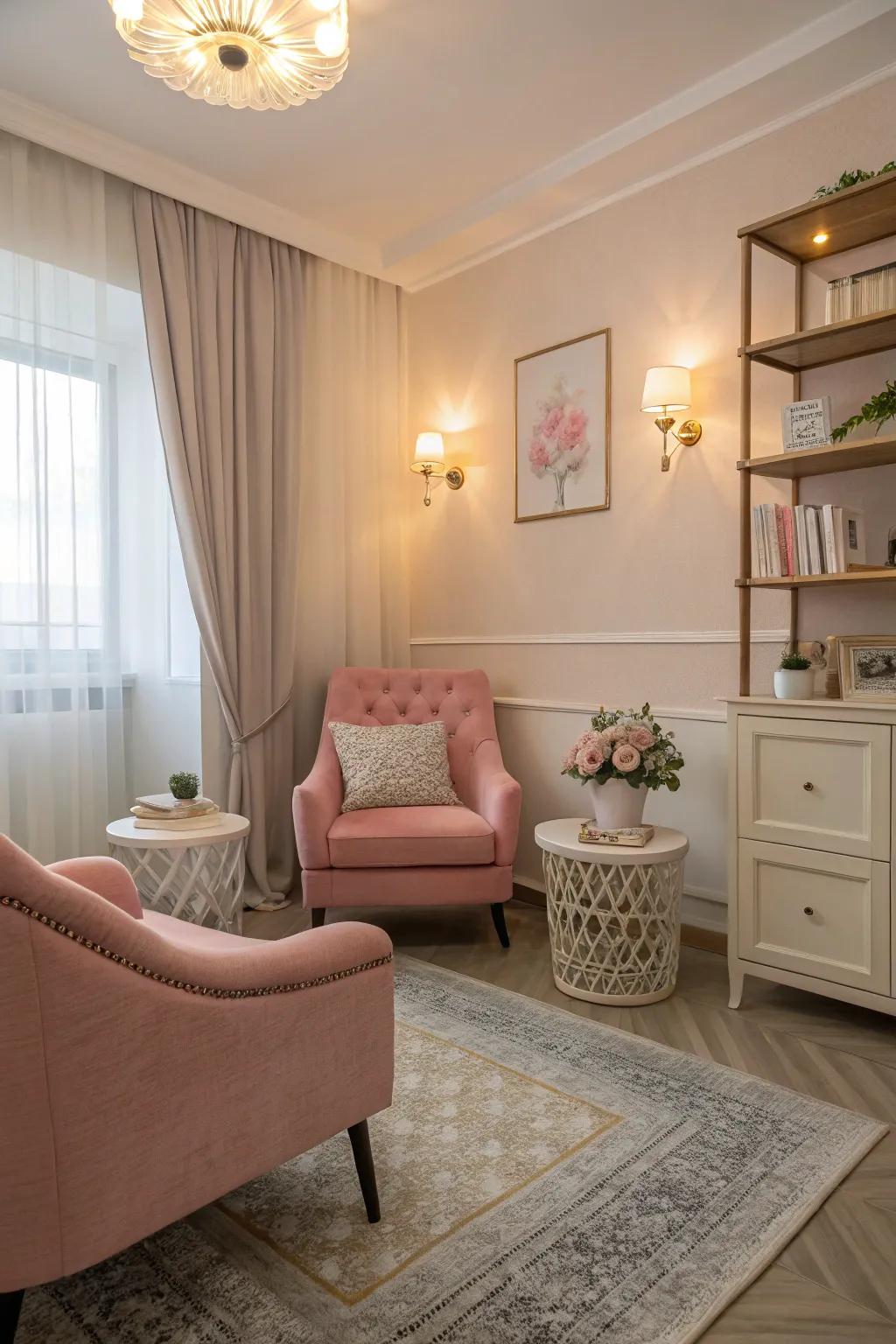 Pastel furniture creates a calm and soothing environment.