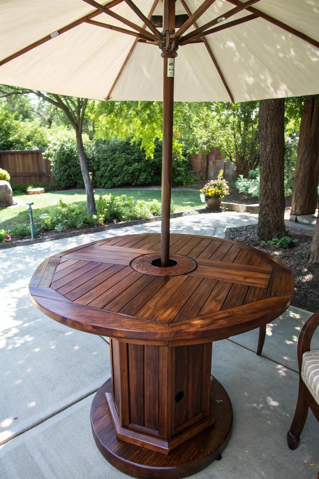 Craft your perfect shade spot with this DIY patio umbrella table—where craftsmanship meets relaxation.
