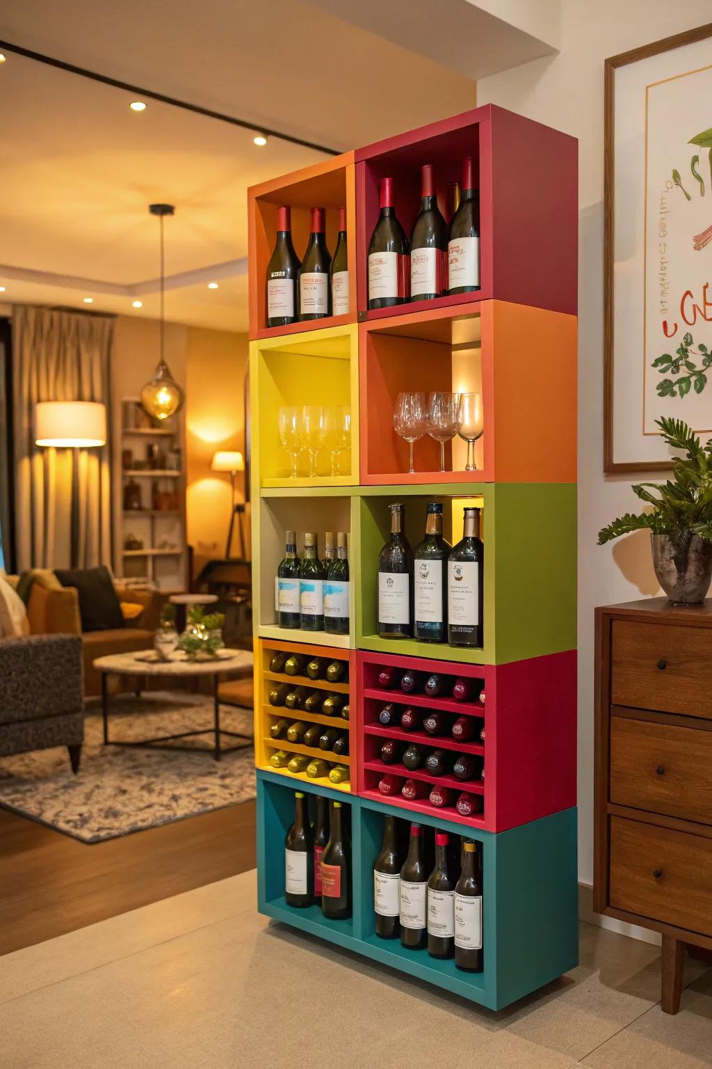 A colorful display that brings energy and style to the wine bar.