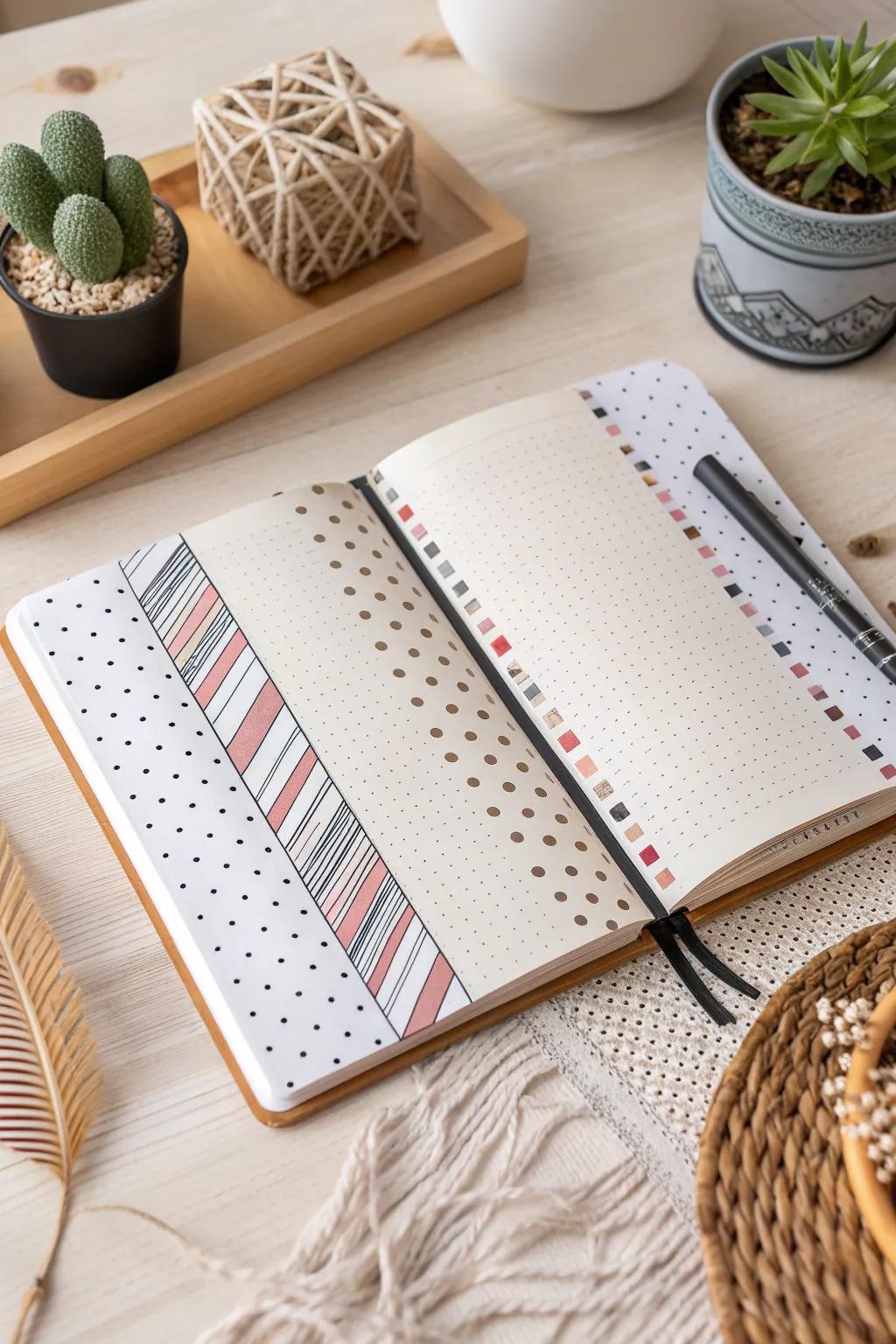 Elevate your bullet journal with playful patterns that blend simplicity and creativity. #BulletJournal #ScandinavianStyle #BohoChic