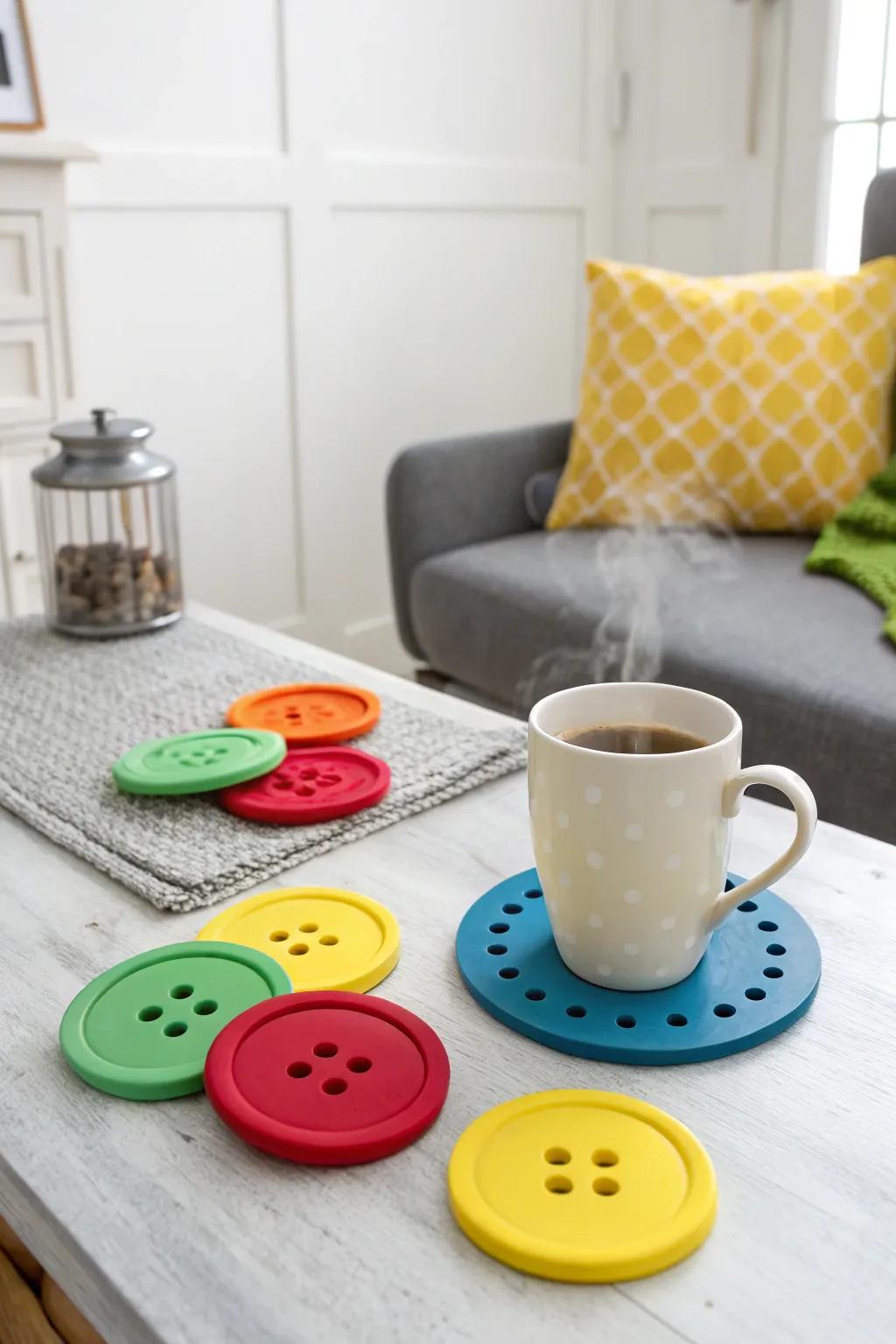 Enhance your coffee table with unique button coasters.