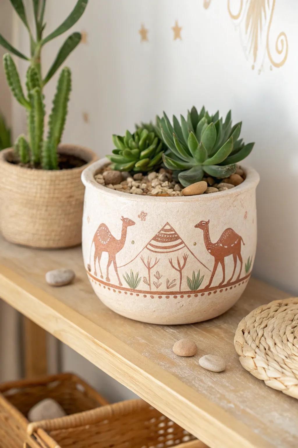 Bring a touch of the desert to your home with this charming camel-themed planter, perfect for succulent lovers!