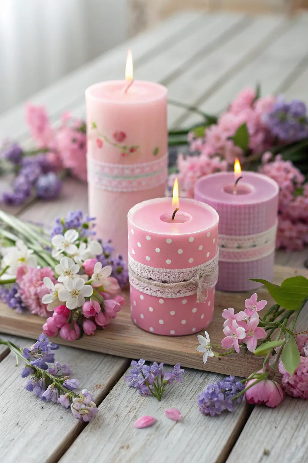 Celebrate the renewal of spring with a fresh and colorful candle arrangement.