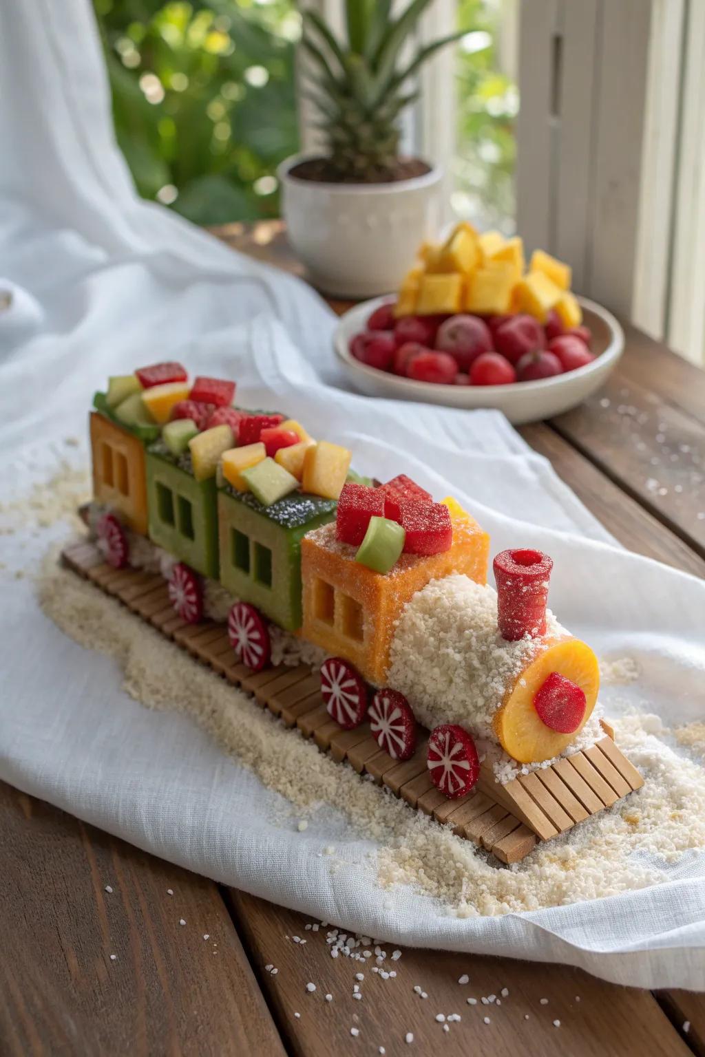 Escape to a tropical paradise with this charming candy train, where every bite is a taste of summer bliss.
