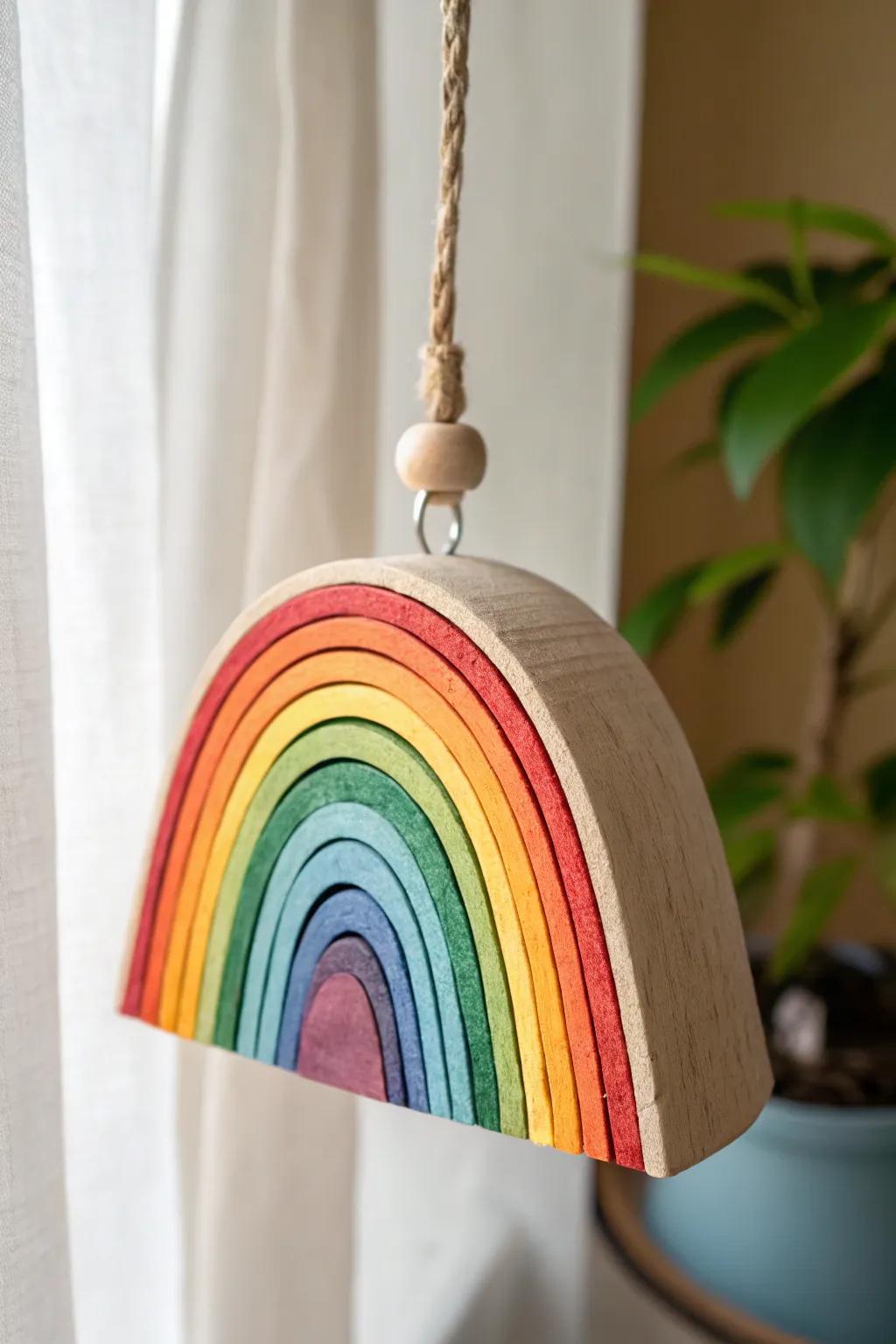 Add a splash of color and charm with this beautifully crafted rainbow cardboard bell.