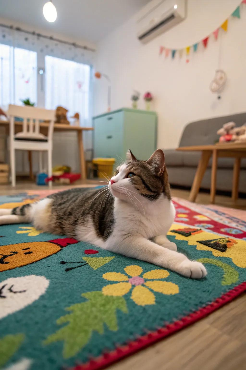 A soft rug adds comfort and style to your cat's space.