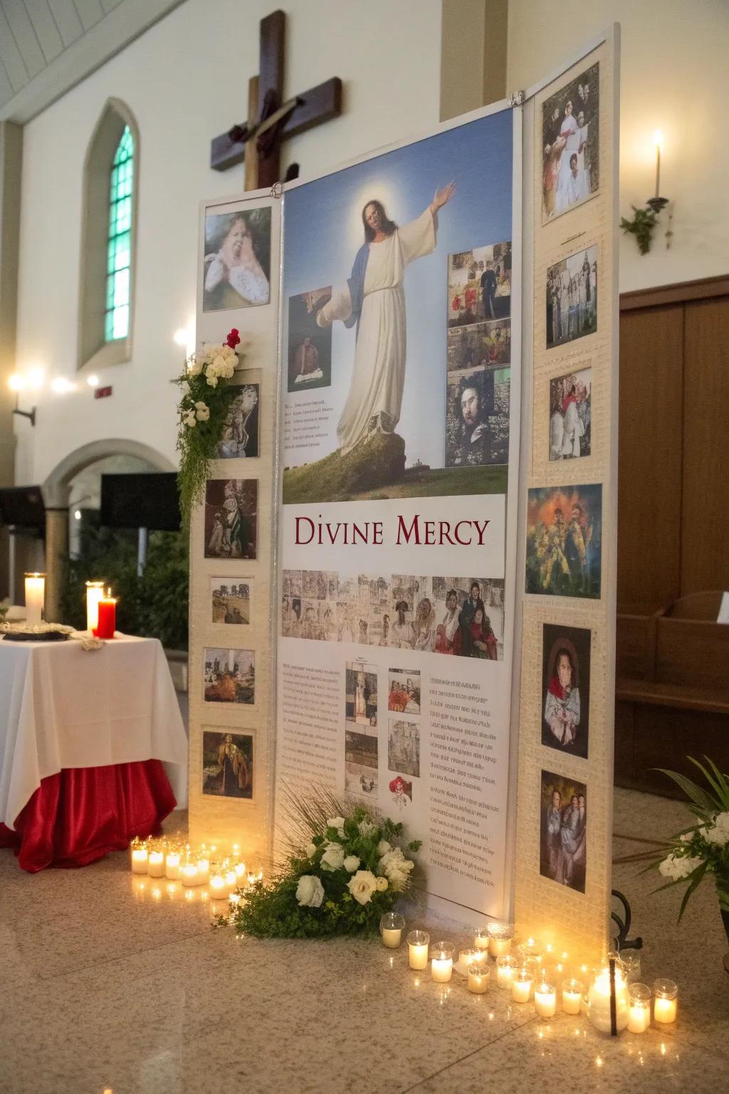 A Divine Mercy themed bulletin board offering peace and reflection.