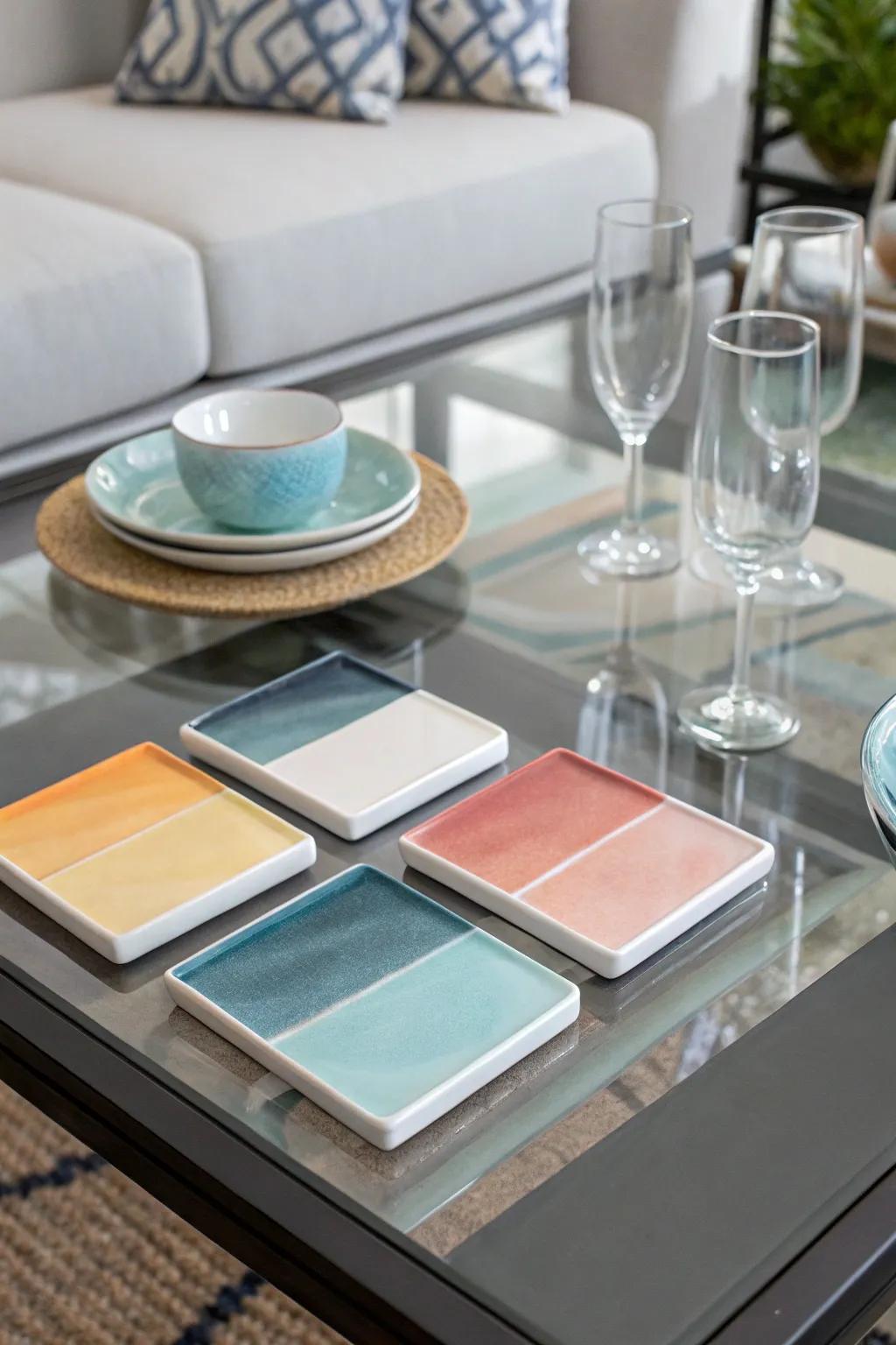 Ombre coasters offer a peaceful color transition.