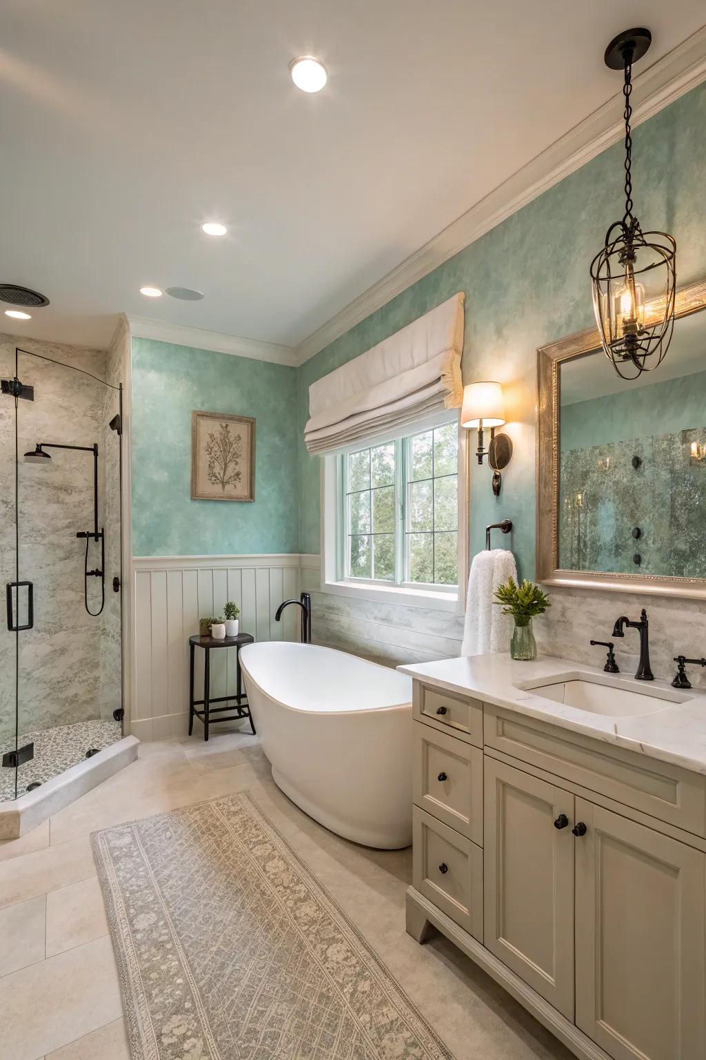 A chalk paint accent wall adds a touch of spa-like elegance to bathrooms.