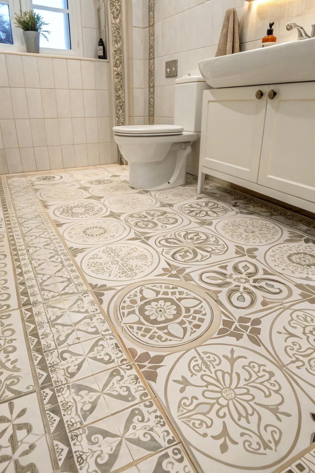 Stenciled tiles offer a customizable and artistic flooring option.