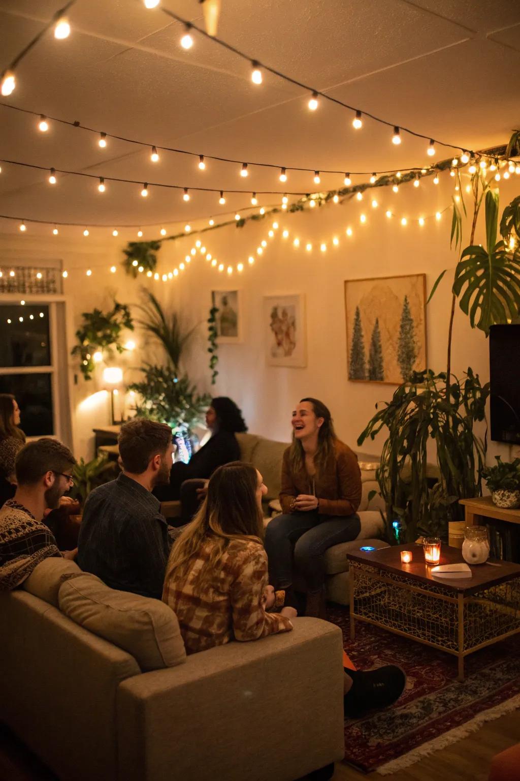 String lights add warmth and magic to party settings.