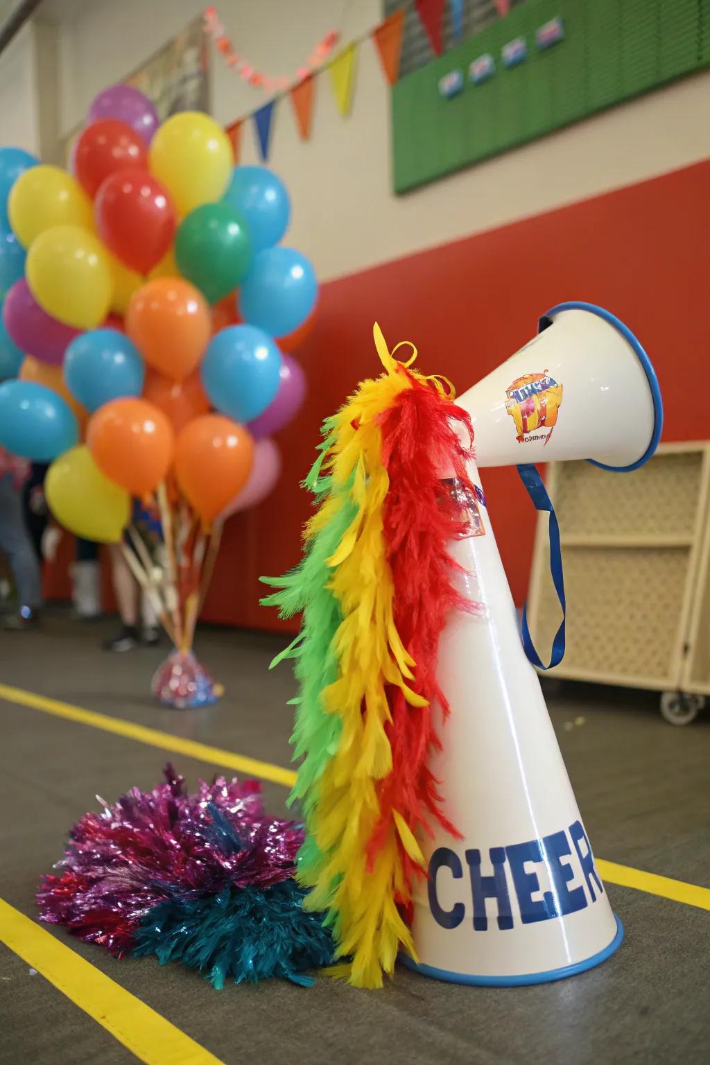 Feathers add a whimsical flair to your cheer megaphone.