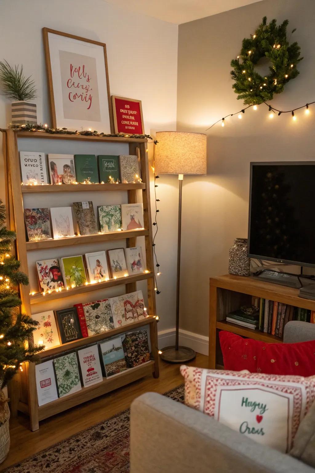 Keep your Christmas cards organized on a dedicated shelf.