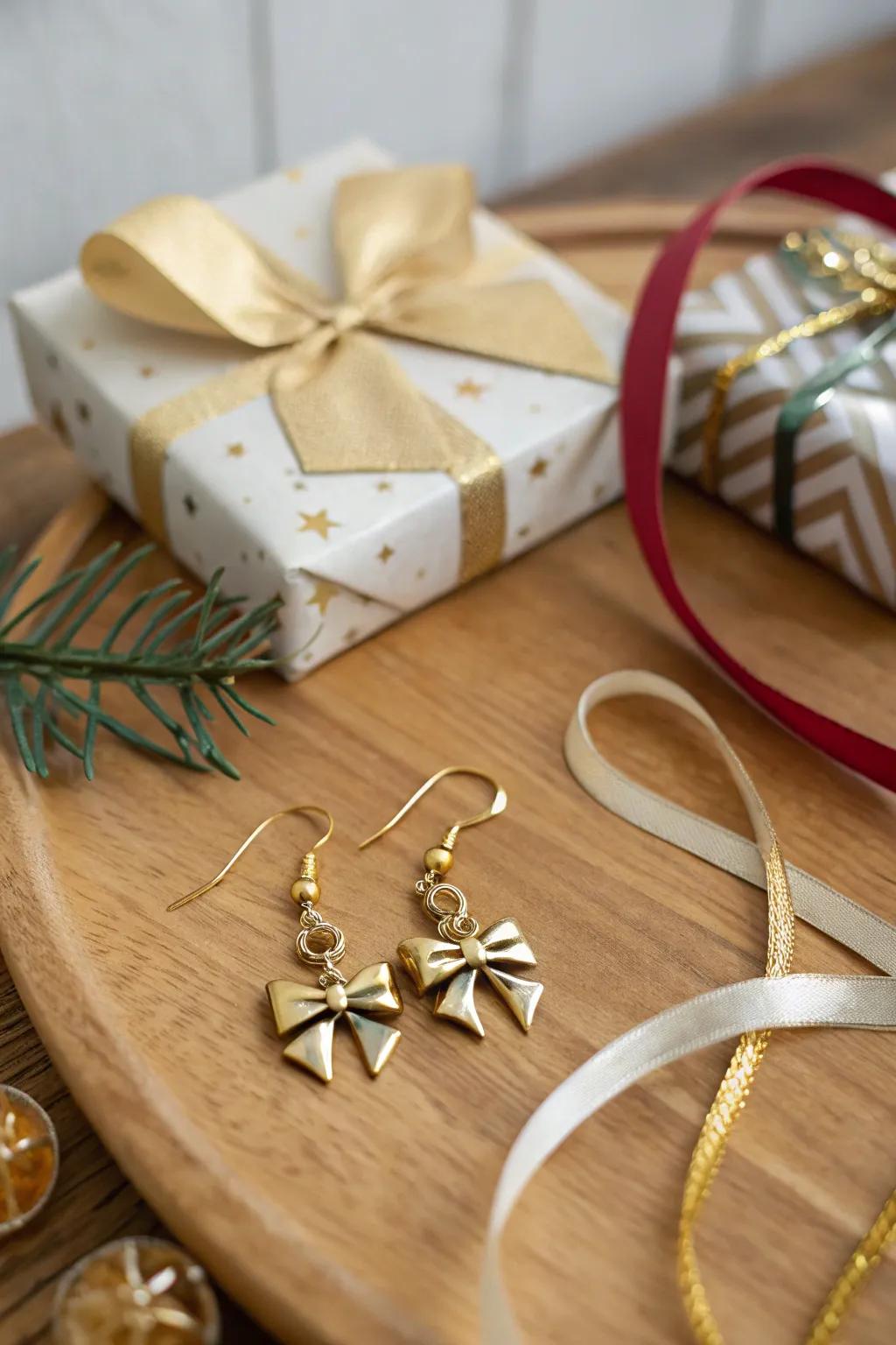 Add a playful touch to your holiday style with bow earrings.