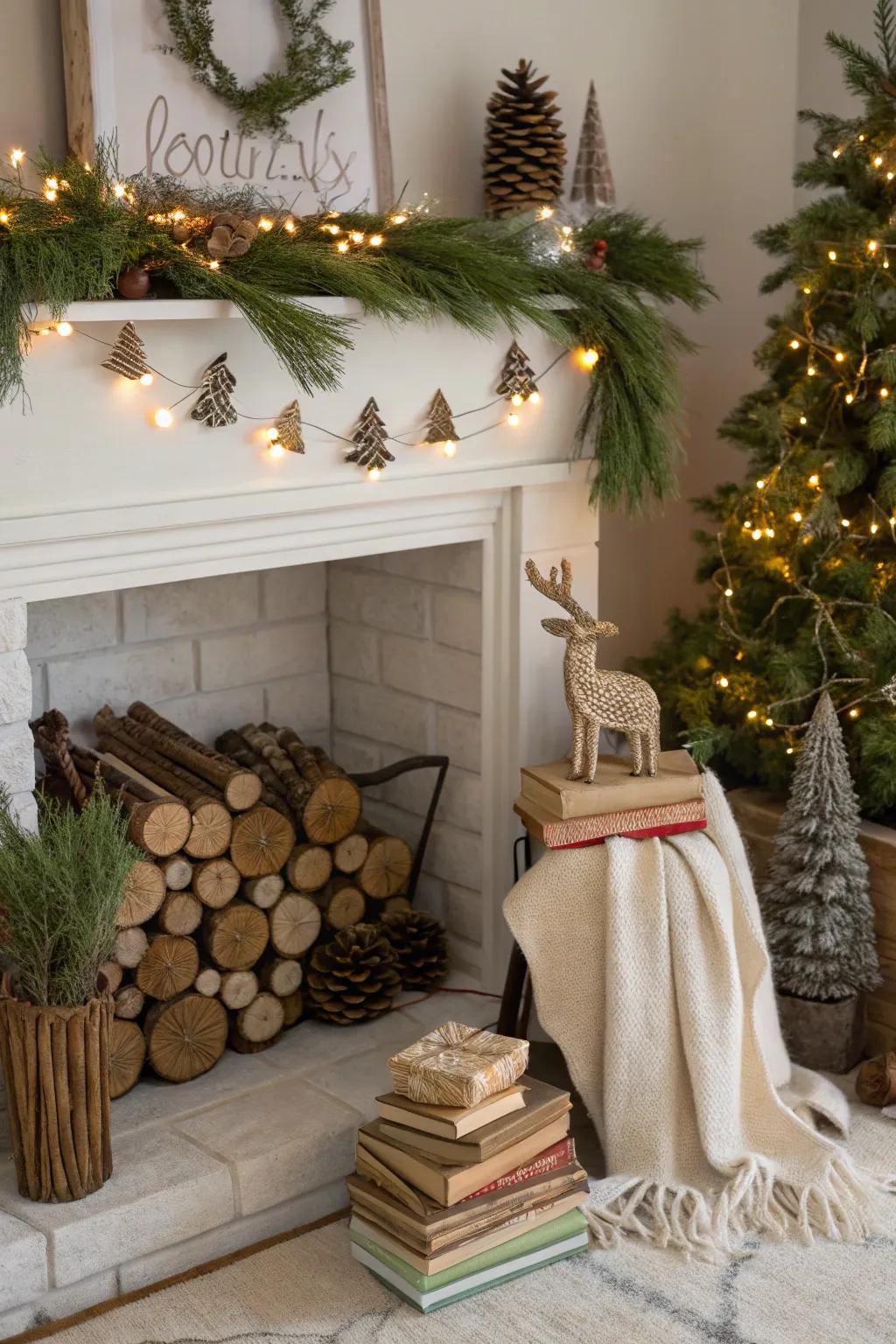 A magical woodland Christmas mantel.