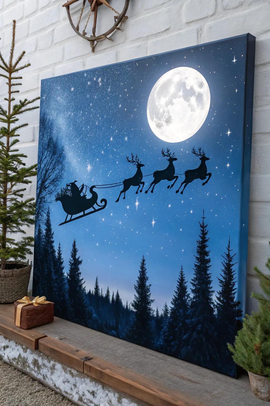 Feel the excitement of Santa's sleigh ride with a lively painting!