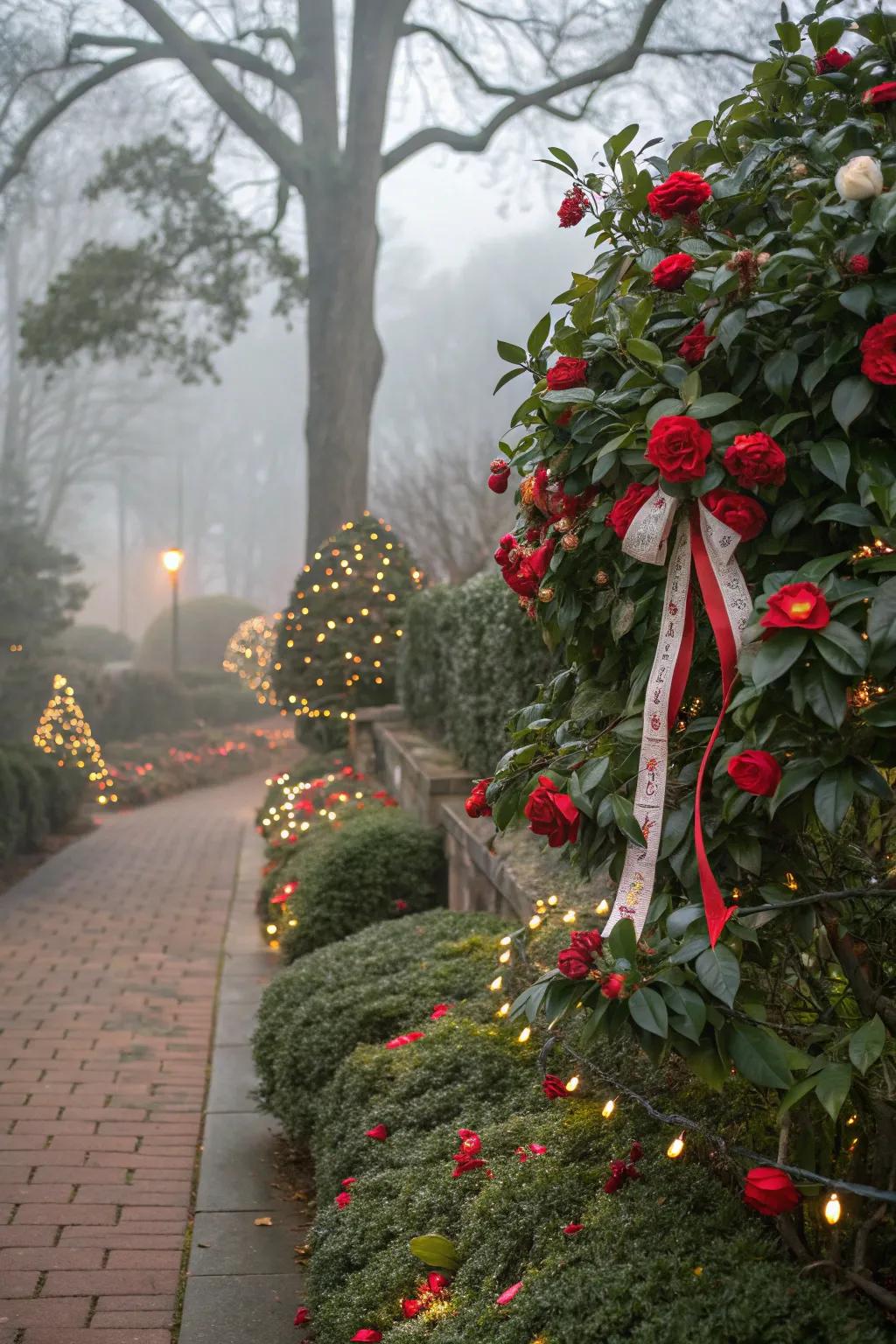 Yuletide camellias bring vibrant color to winter landscapes.