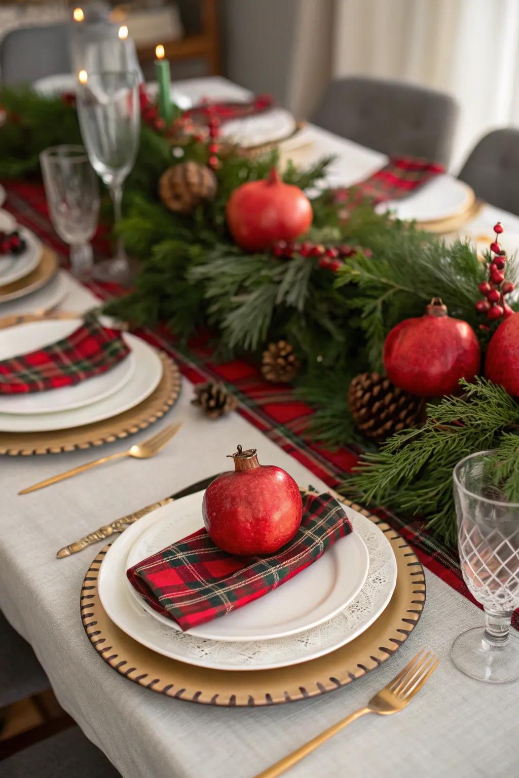 Red and black create a chic and bold holiday table.