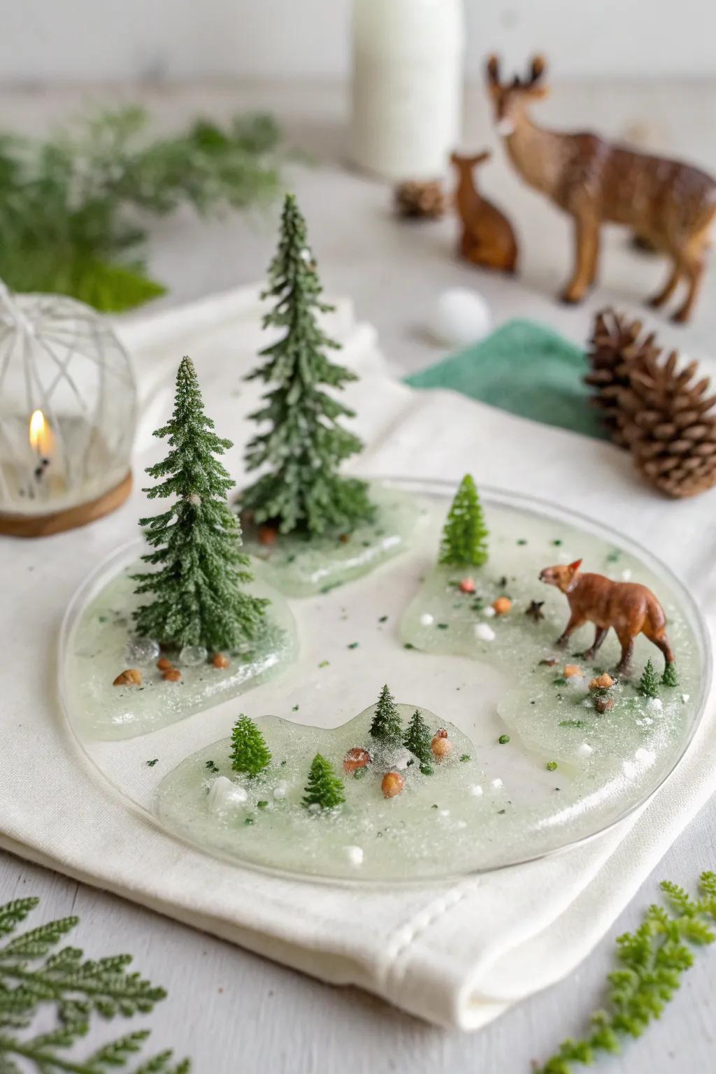 Capture the serene beauty of a mystical forest with this nature-inspired clear slime creation.