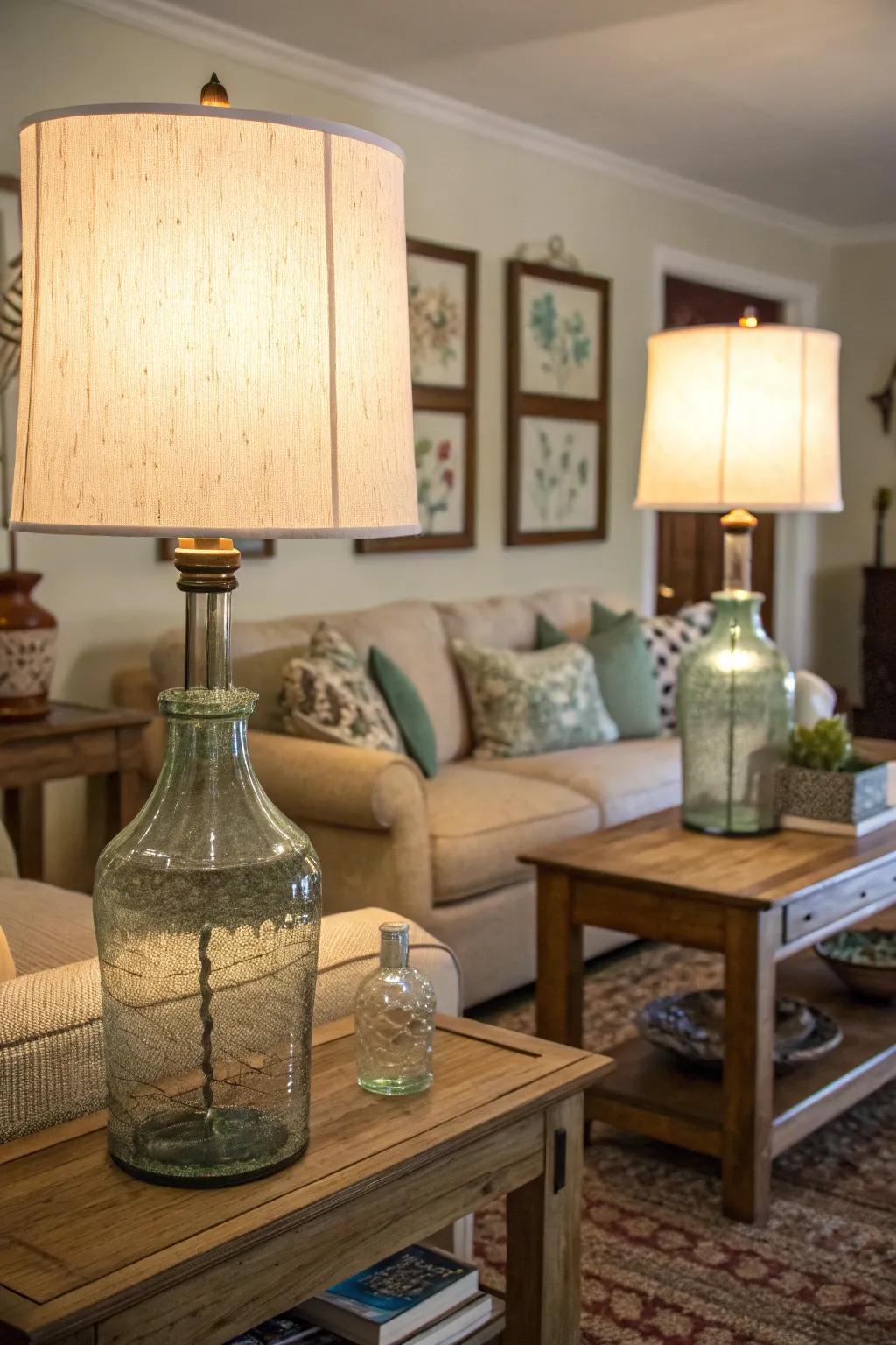 Glass bottle table lamps add nautical charm to your living space.