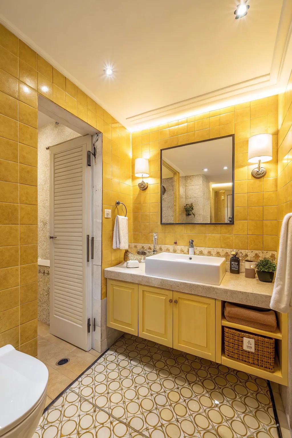 Golden yellow brings energy and warmth, ideal for brightening up any bathroom.