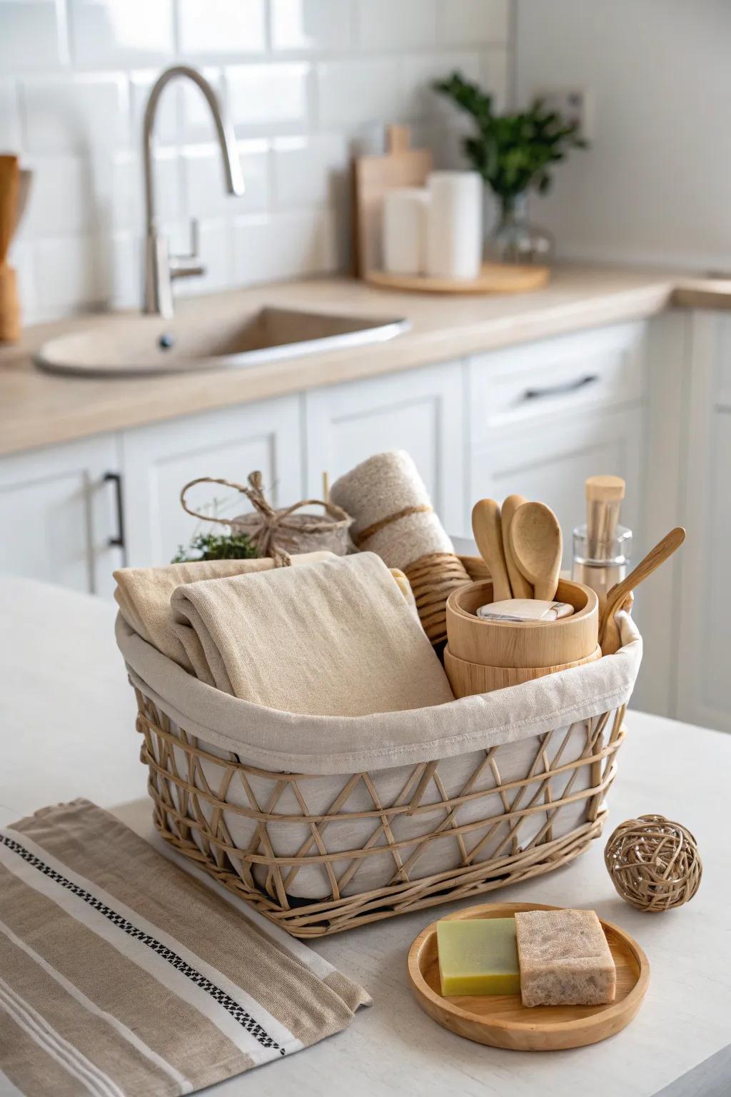 Appreciate subtle elegance with a neutral-themed gift basket.