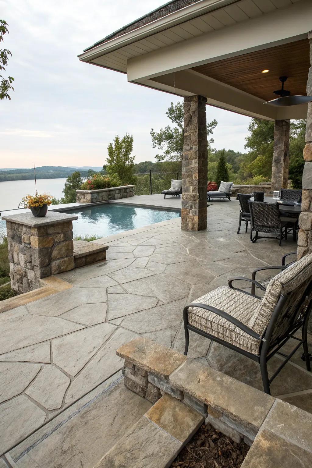 Natural stone elements add luxury and elegance.