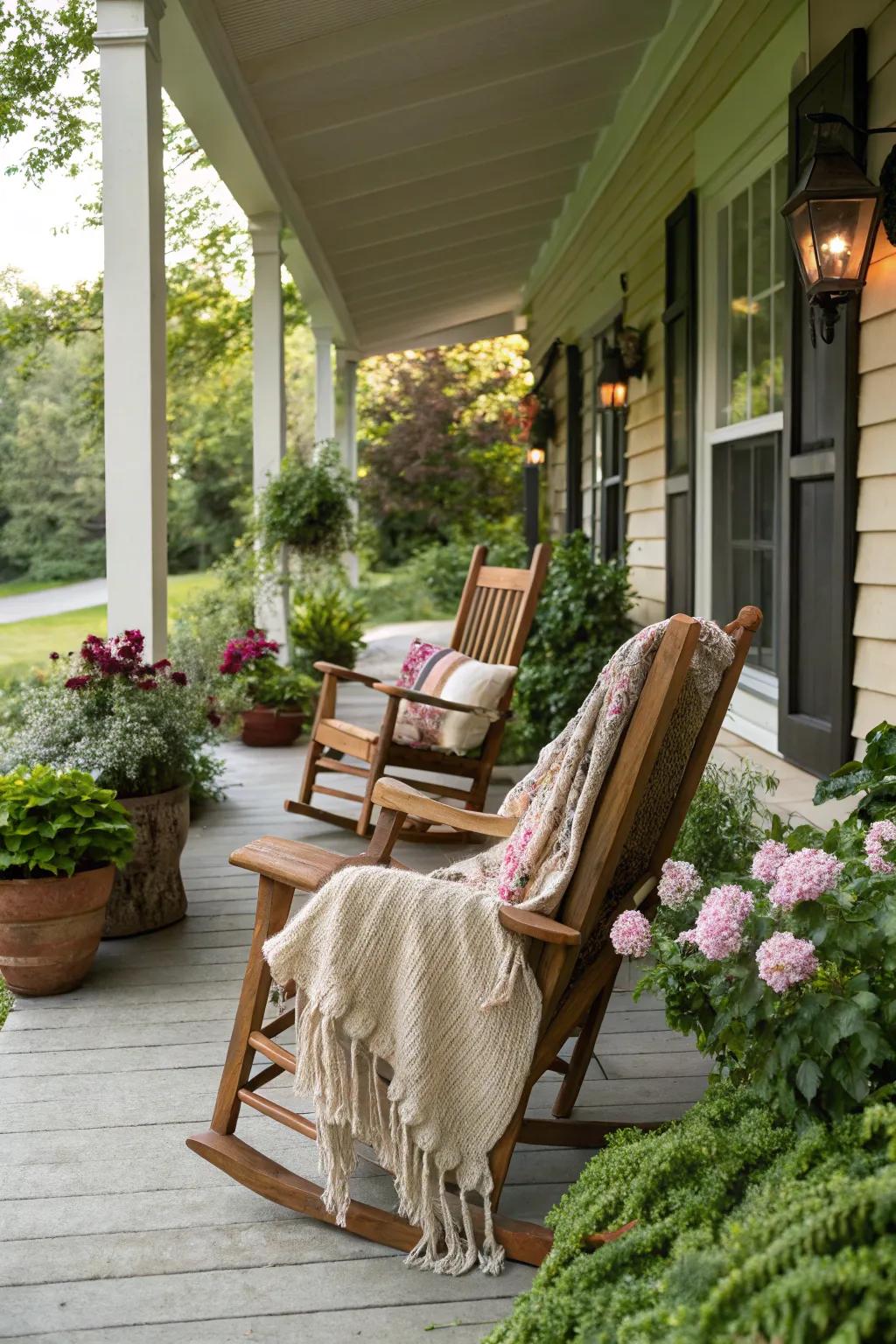 Relax in style with rocking chairs on the porch.