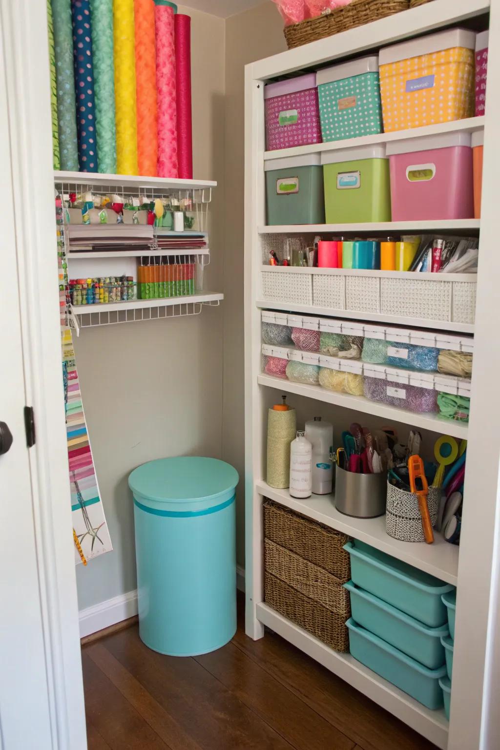 A handy trash bin helps keep your craft area clean.