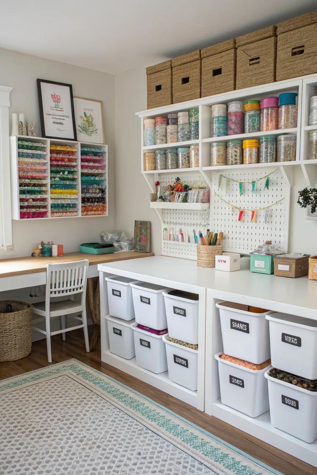 Labeling your storage solutions keeps your craft room organized.