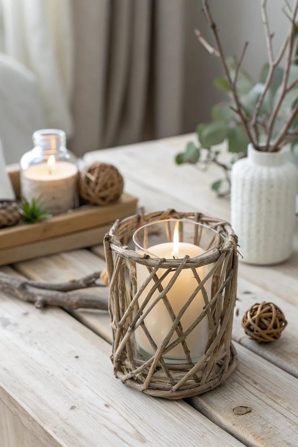 Embrace natural elegance with this rustic twig candle holder, perfect for cozy evenings.