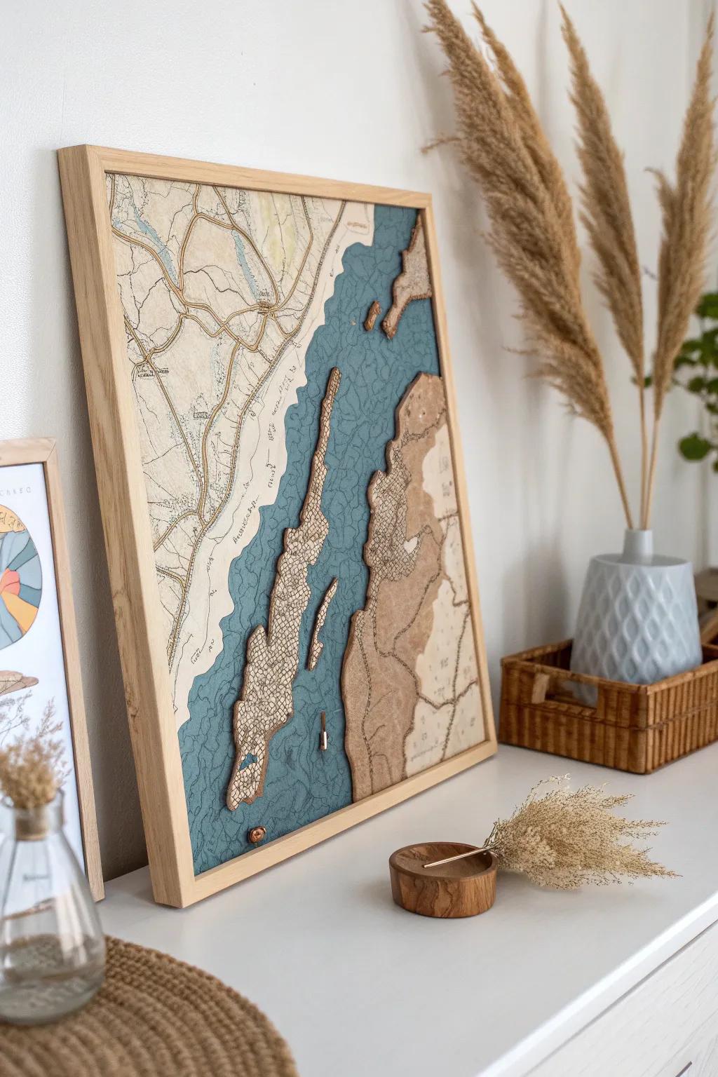 Explore the world through touch with this stunning layered map bulletin board. Perfect for adding a touch of natural beauty to any space.