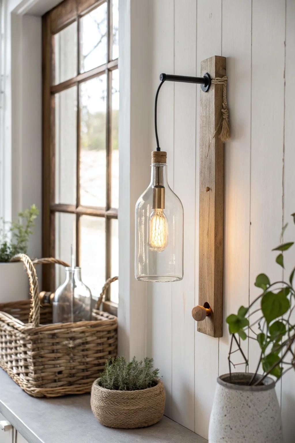 Illuminate your space with elegance and sustainability: a DIY wine bottle sconce that blends minimalist and boho charm.