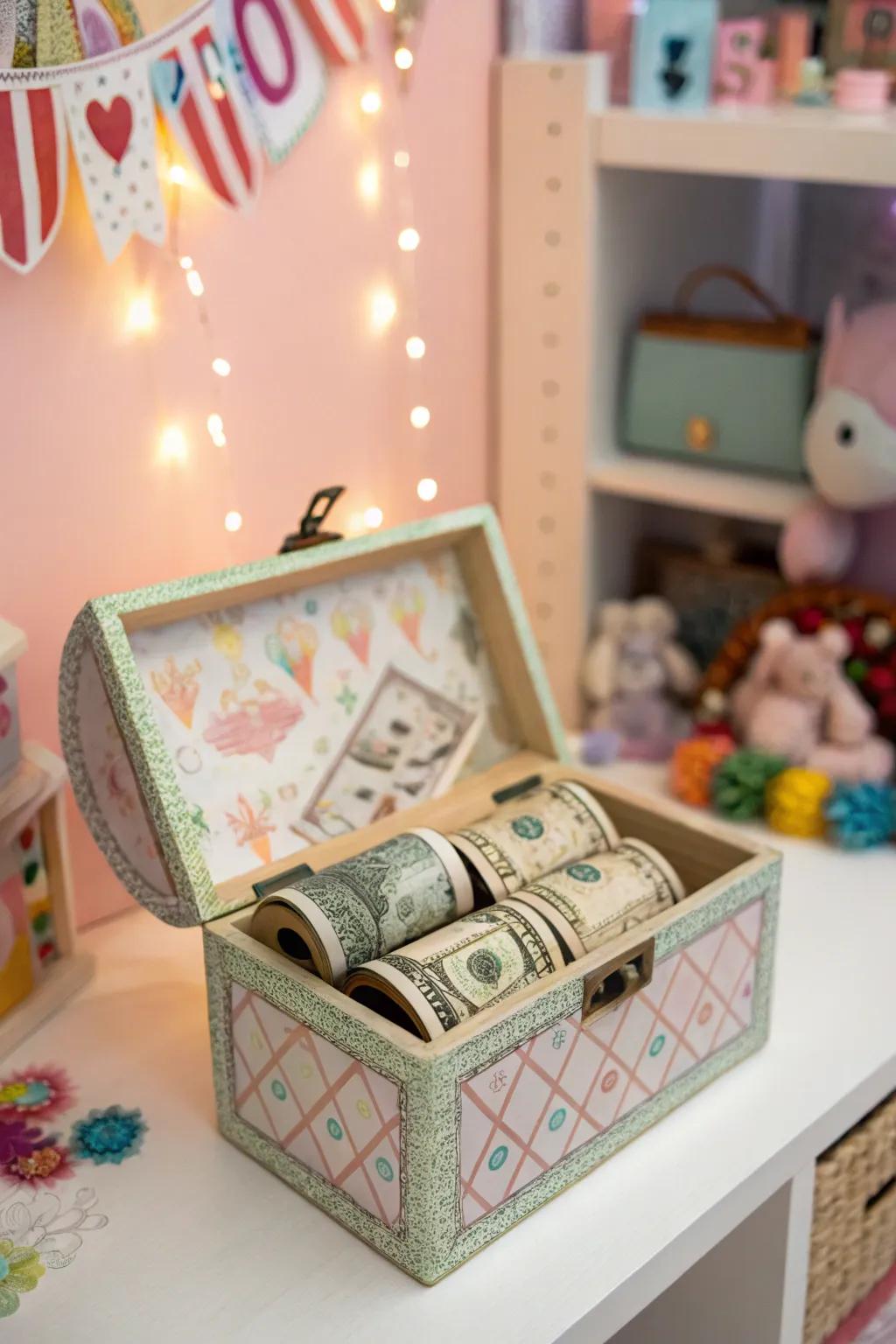 A money pull box offering a magical cash gift experience.