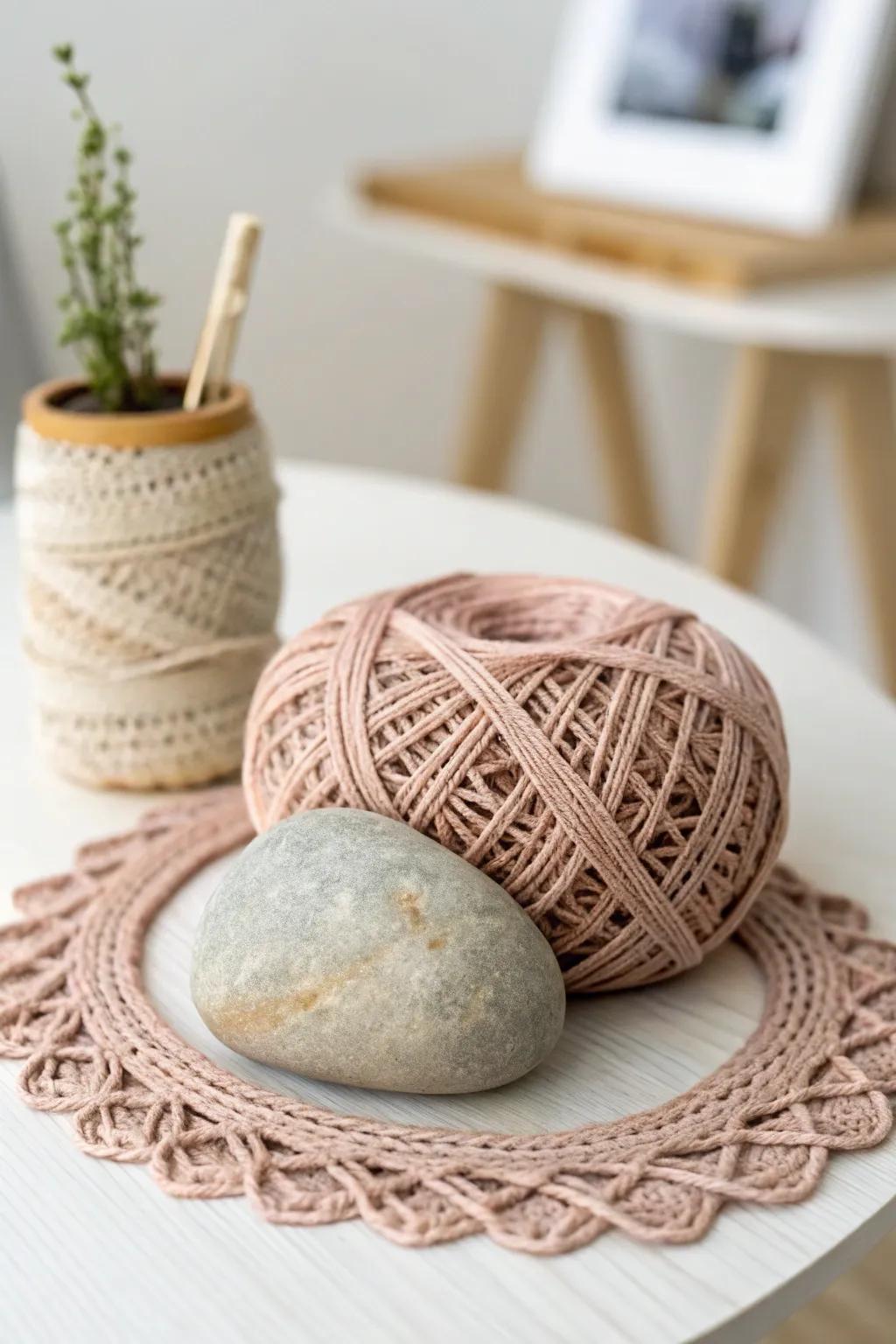 Embrace tranquility with a touch of creativity: Yarn-wrapped rocks for a zen-inspired decor.