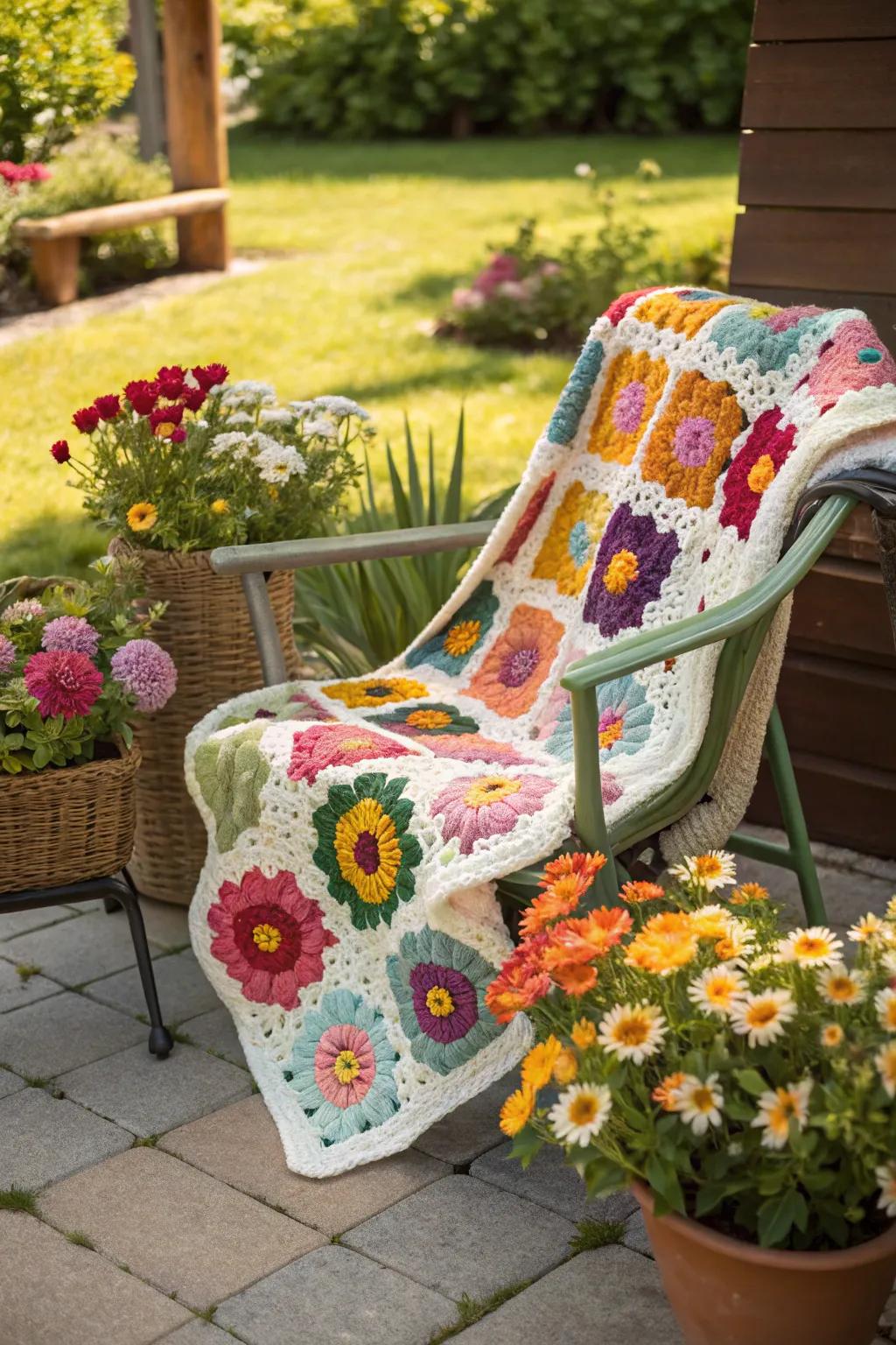 Bring the beauty of nature indoors with a flower motif crochet blanket.