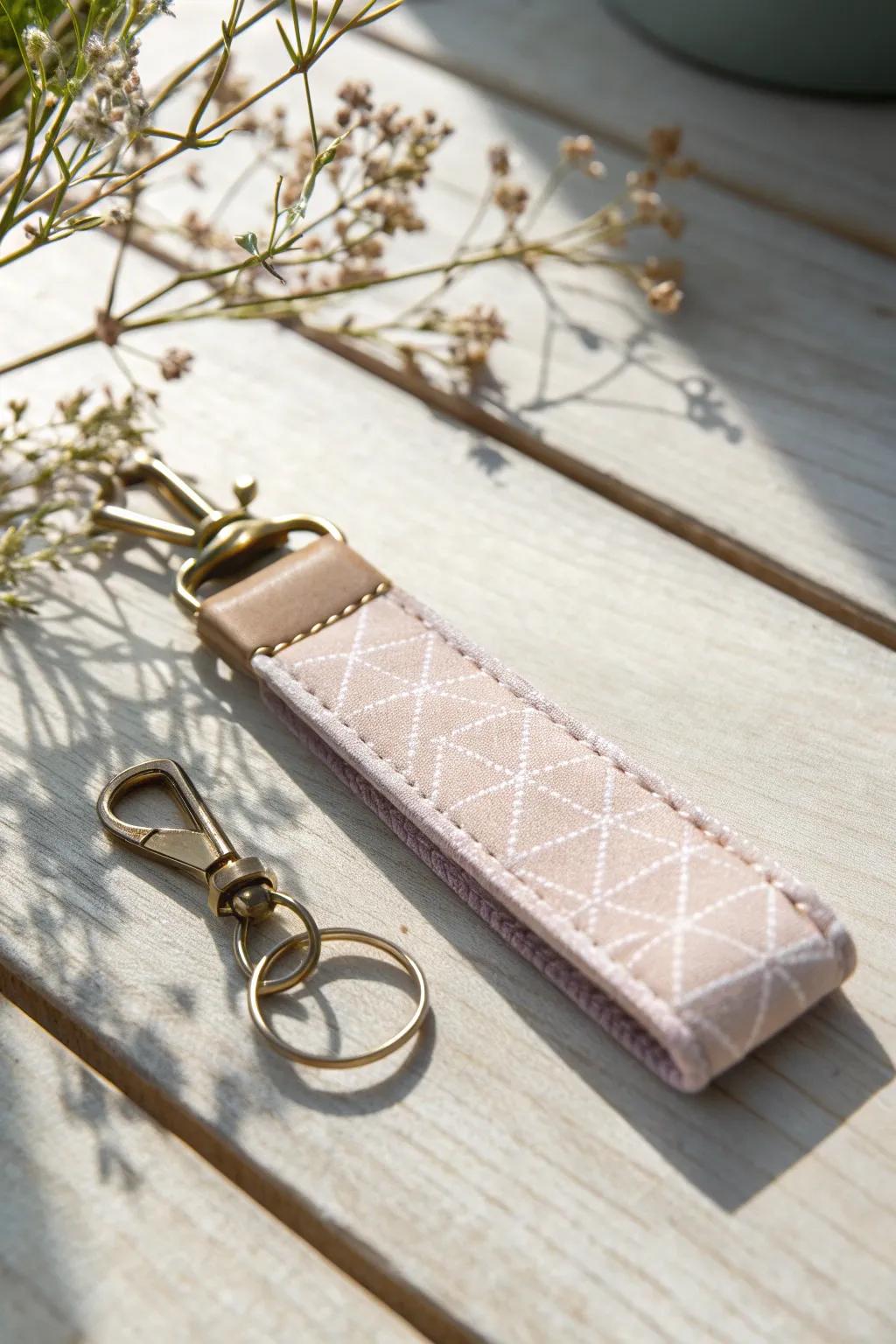 Handcrafted Elegance: Embrace simplicity with this charming fabric key fob, perfect for adding a touch of cozy style to your everyday essentials.