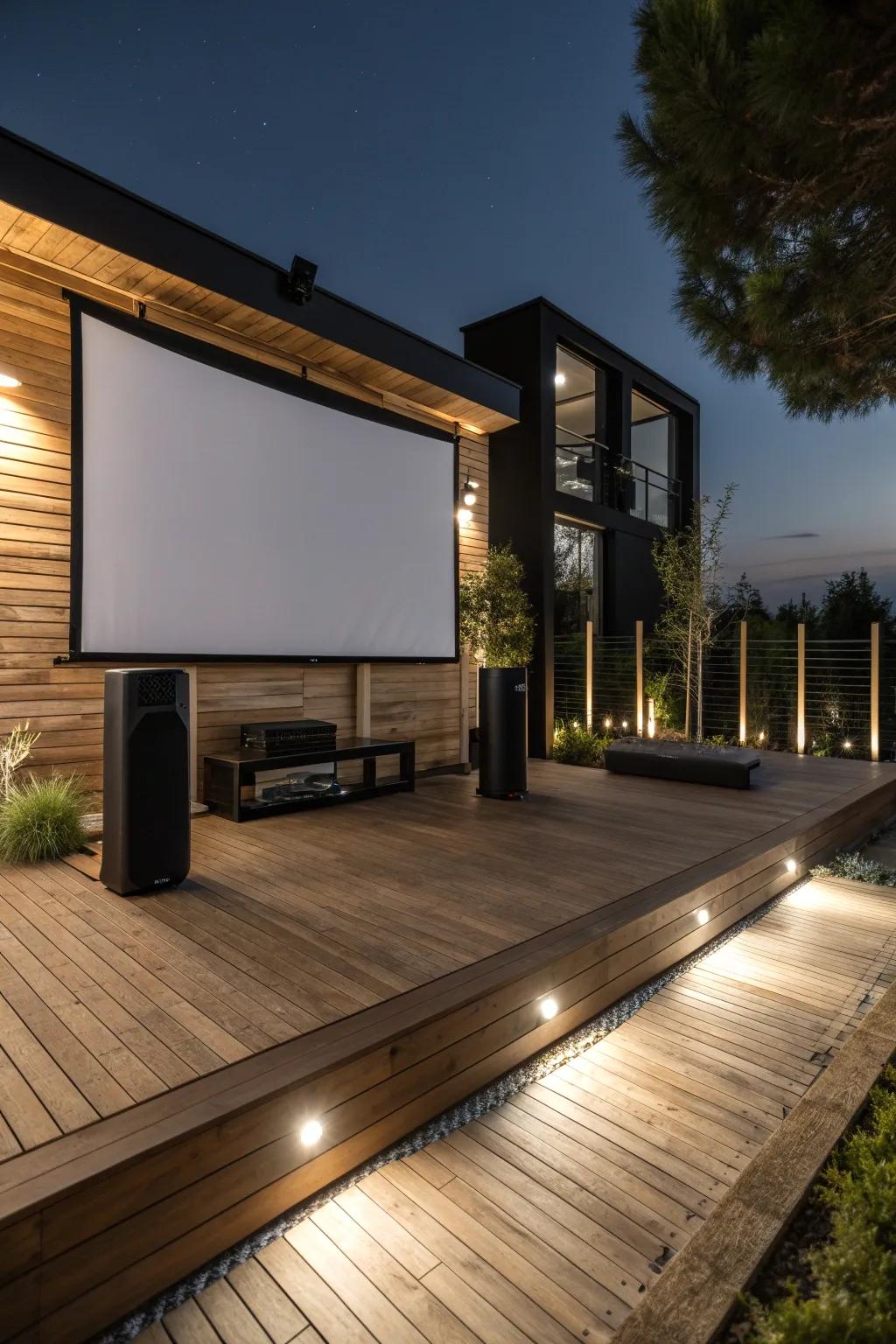 Elevate your outdoor space with technology and craftsmanship – perfect for movie nights under the stars.