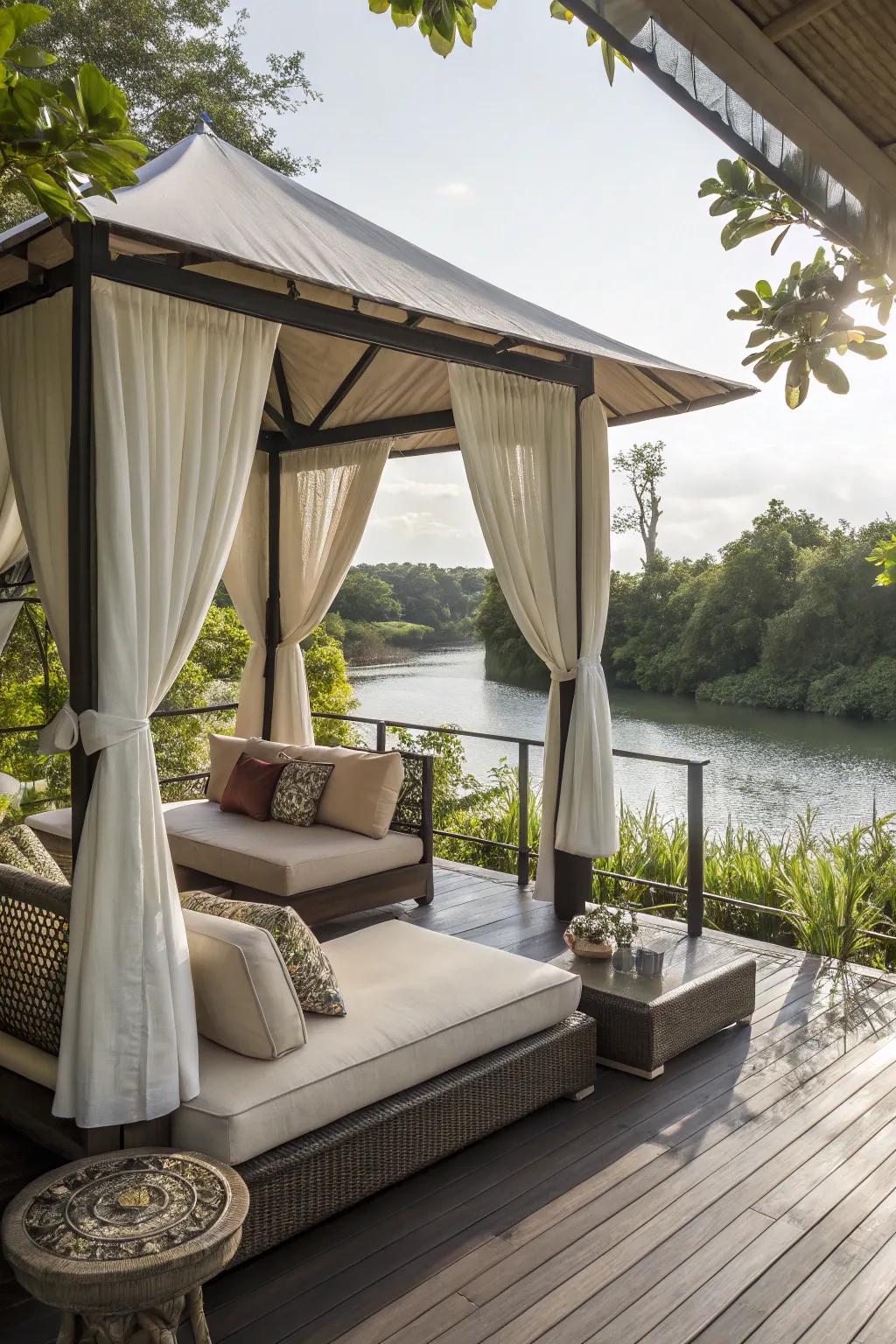 Cabanas offer a luxurious and sheltered retreat on your deck.