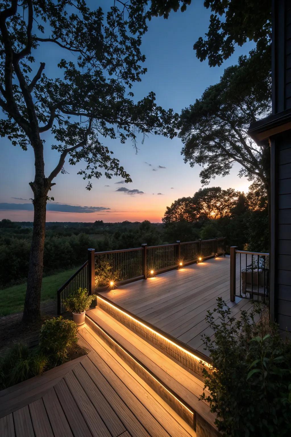 Incorporating lighting into skirting creates an inviting evening ambiance.