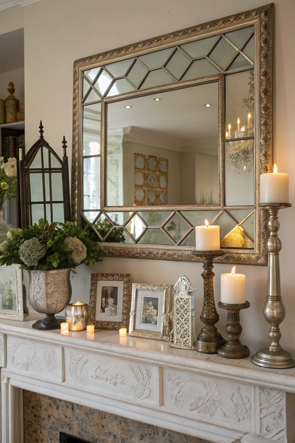 Layered mirrors create depth and visual interest.