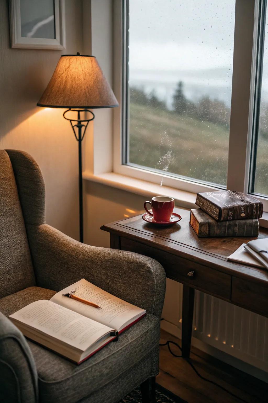 A cozy nook transformed into a productive workspace.