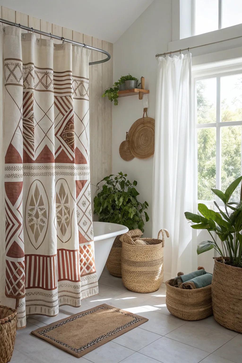 Transform your bathroom into a serene oasis with a bold, stylish shower curtain that speaks to simplicity and natural beauty.