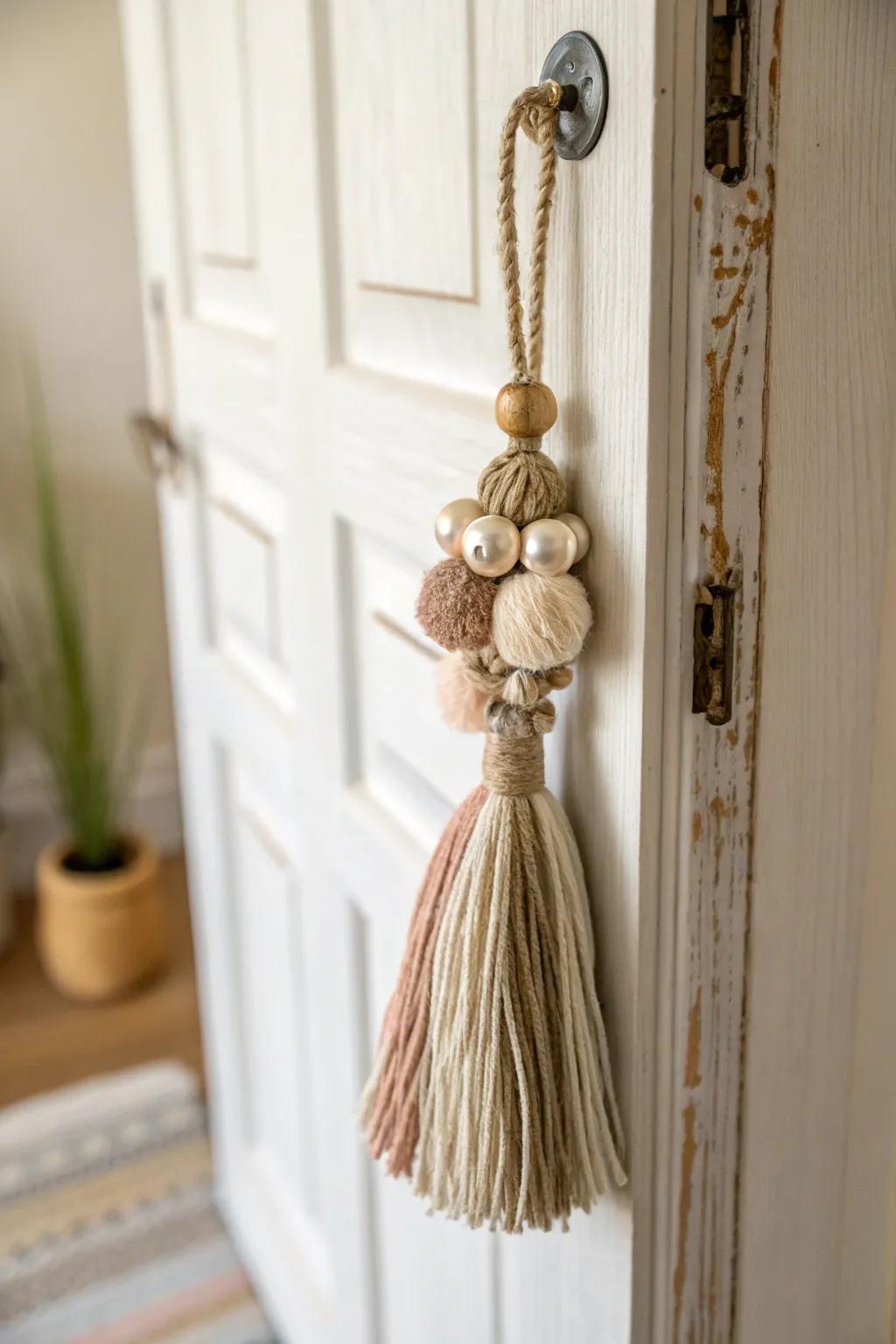 Add a touch of boho elegance to any room with a handcrafted door knob tassel, blending simplicity and natural beauty.