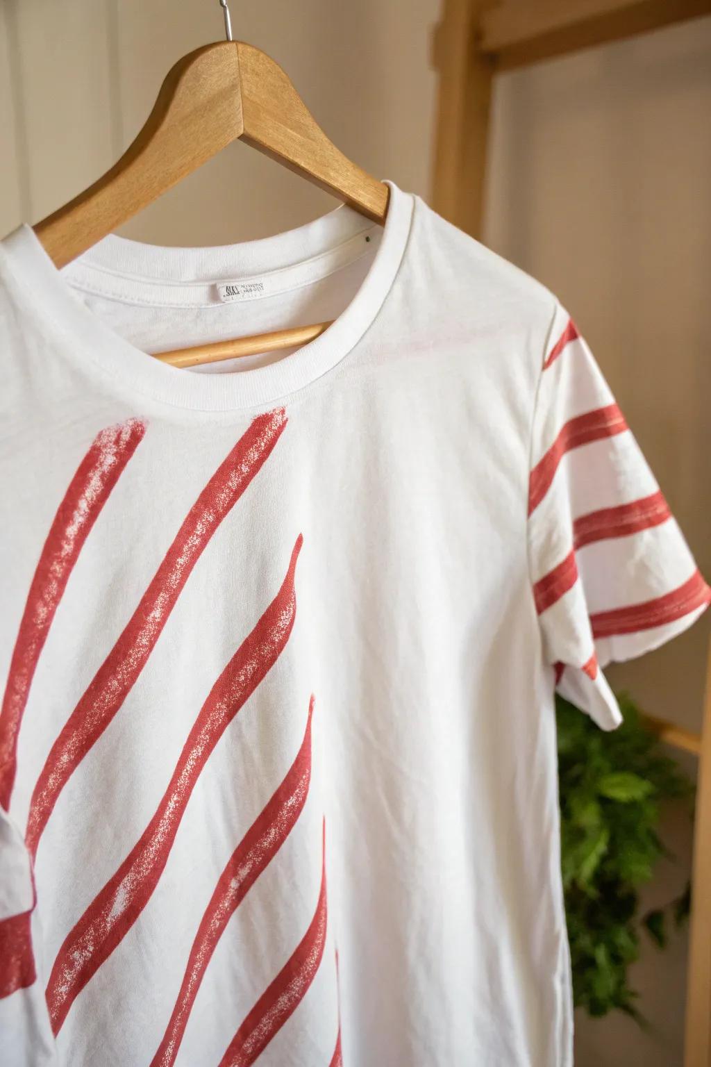 Add a sweet touch to your holiday wardrobe with this DIY candy cane striped shirt—perfect for festive gatherings!