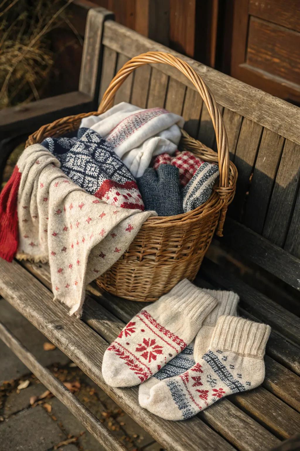 Stay warm and stylish with this winter warmers basket.