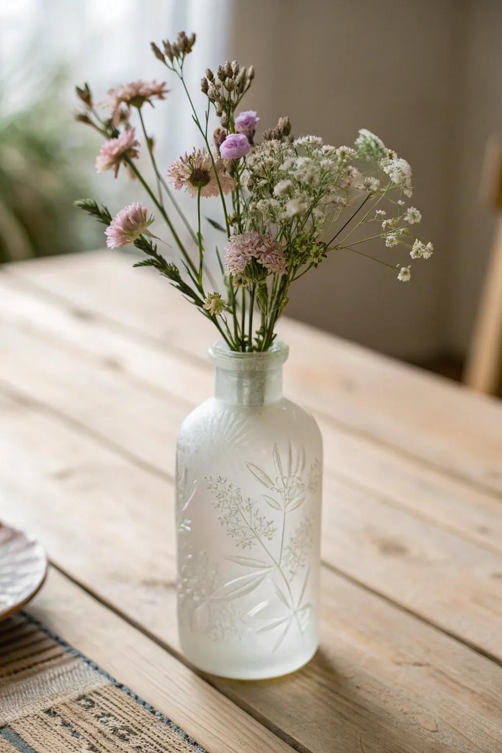 Transform your space with the understated elegance of a frosted glass vase, perfect for showcasing nature's simple beauty.