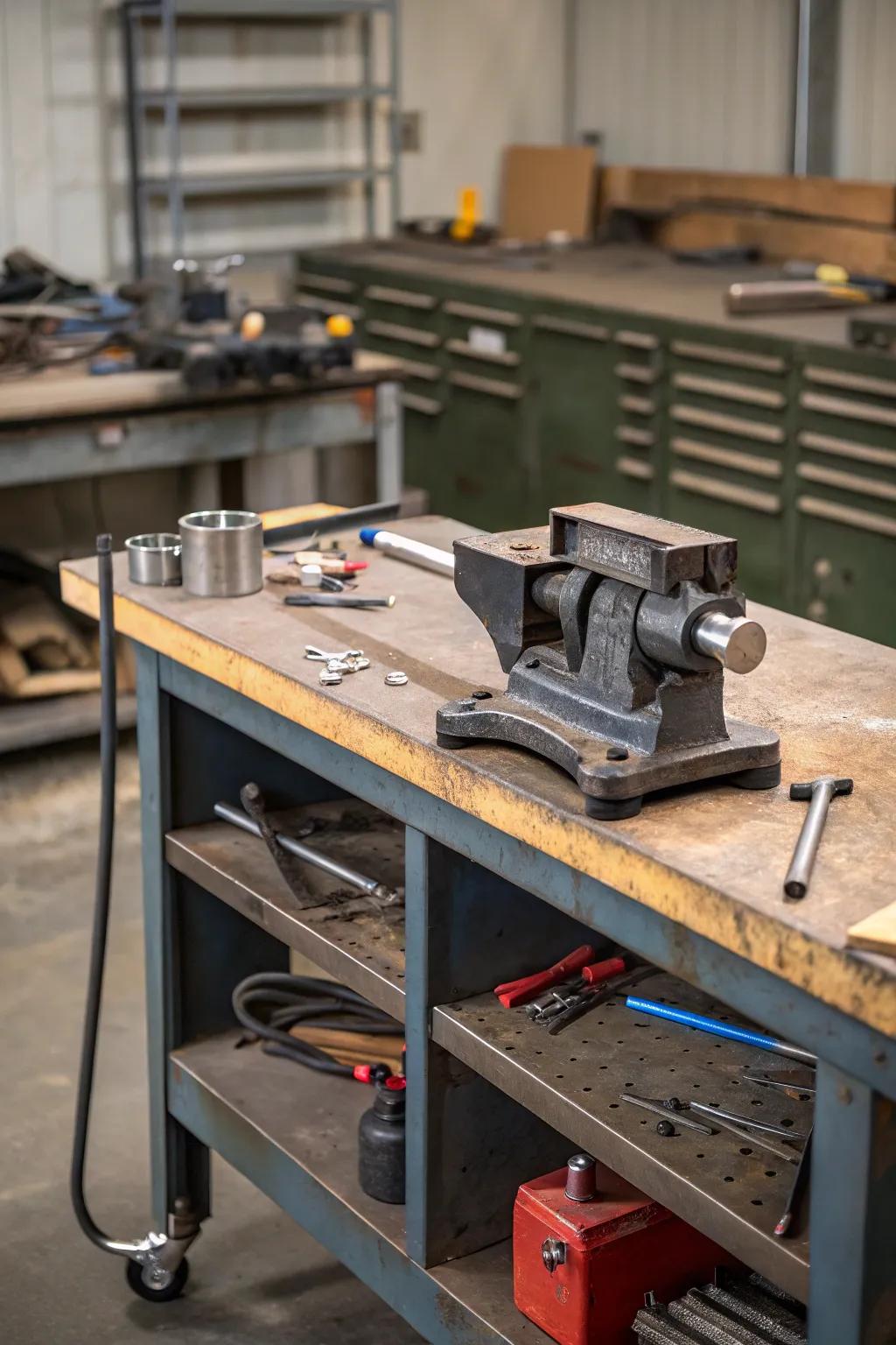 Tackle tough projects with an integrated vice on your workbench.