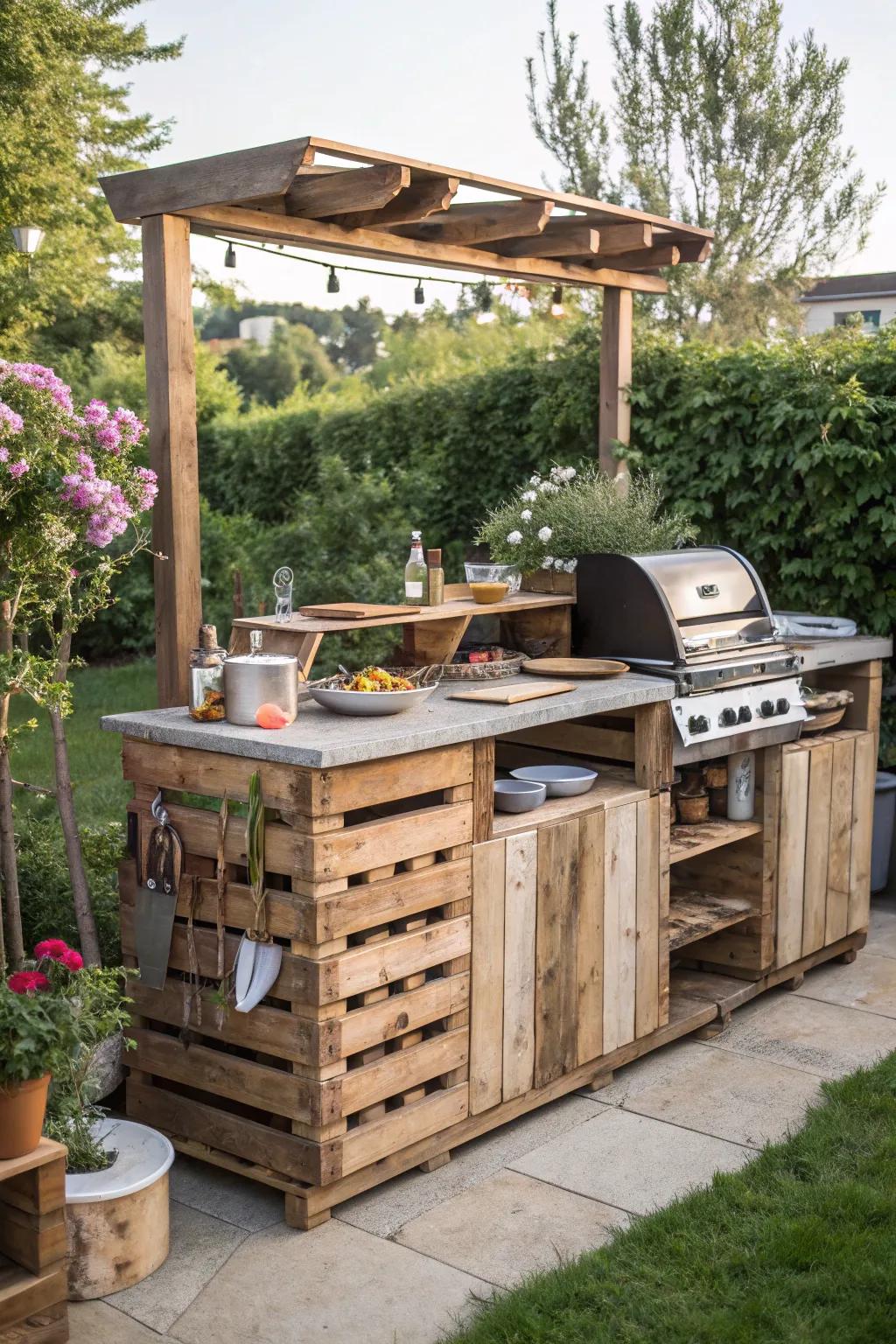 An outdoor kitchen bar that combines cooking and entertaining effortlessly.