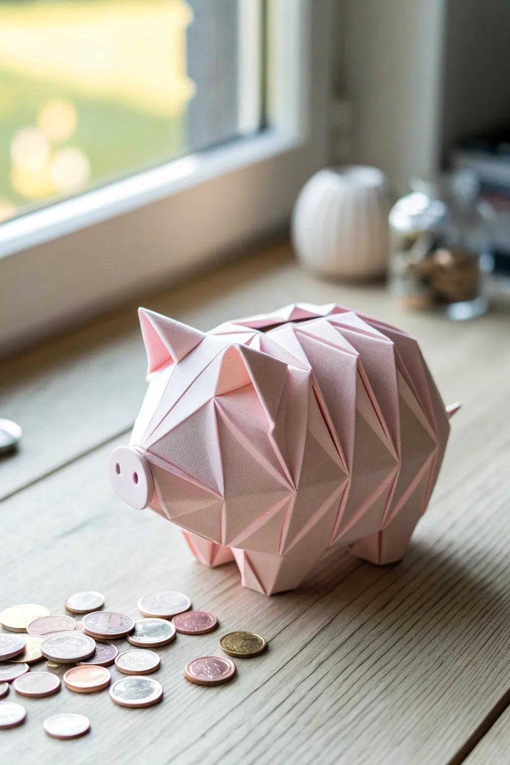 Save in style with this charming origami piggy bank, where simplicity meets artistry.